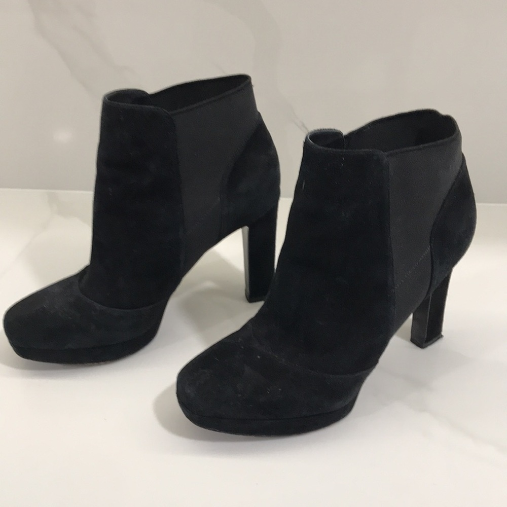 Via Spiga GINGY Black Suede Pull-on Platform Heeled Booties